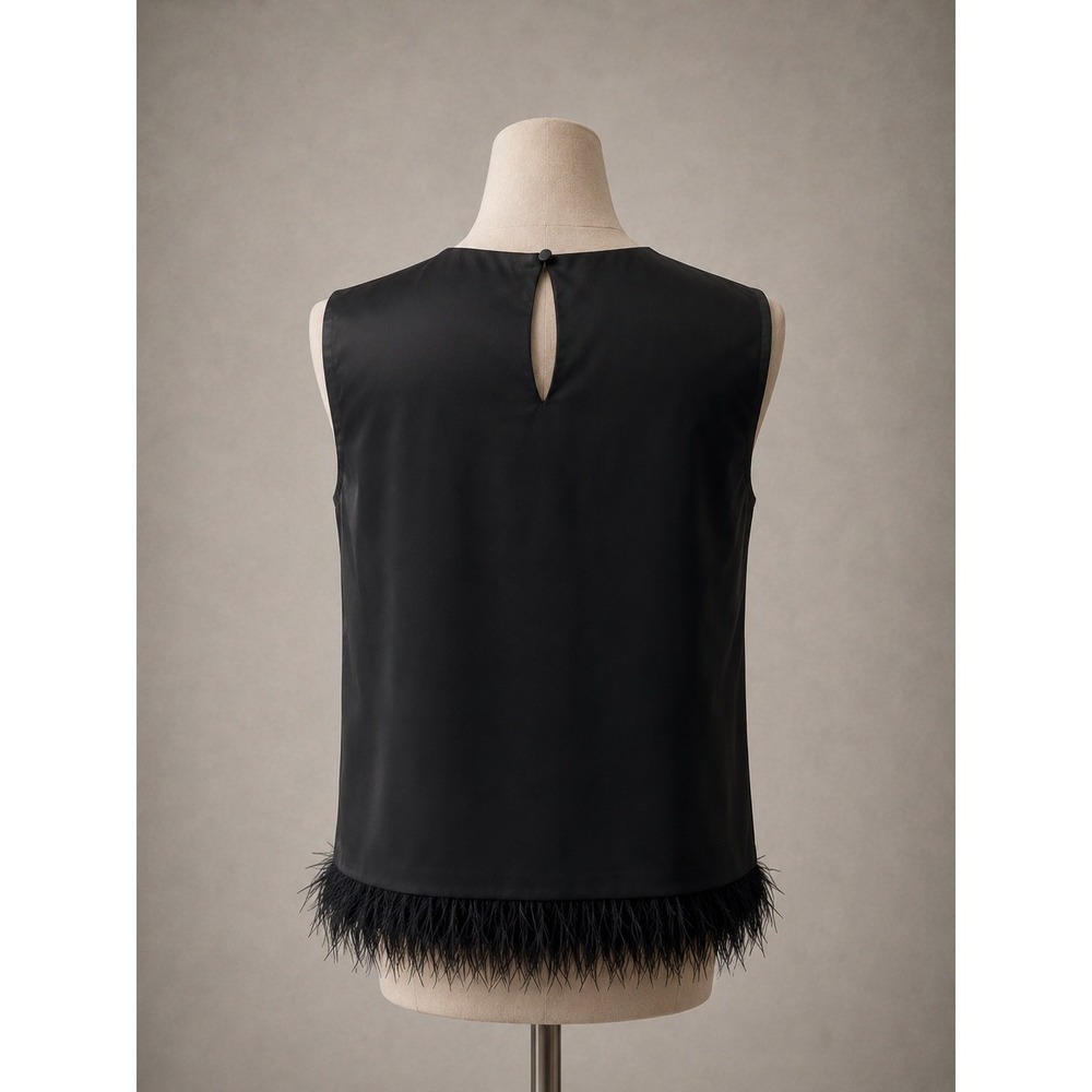 FORCYNTHIA Black Faux Leather Feather Trim Sleeveless Top Size L - Picture 6 of 6